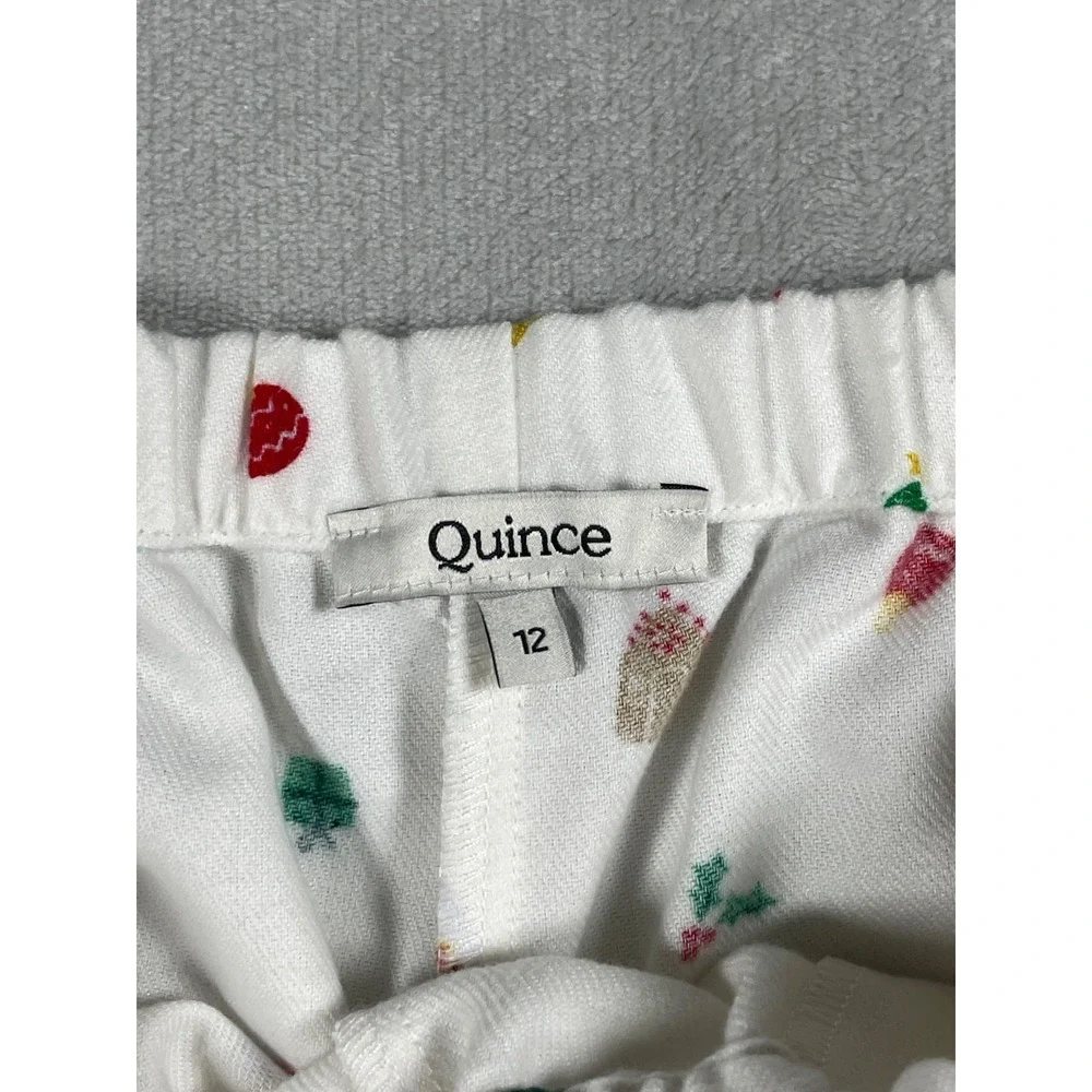 Quince Pajama Set Kids 12 White Christmas Holiday Print Button Up Sleepwear